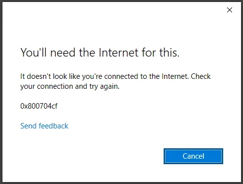No Internet connection error